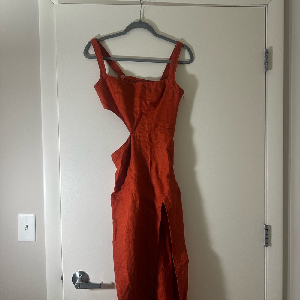 Reformation Orange Linen Satori Dress - Picture 2 of 3